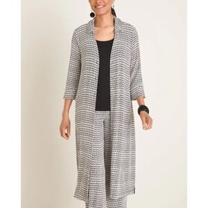 Chicos Travelers Classic Printed Duster Jacket Sz 2 (US 12/14) Button Front Long